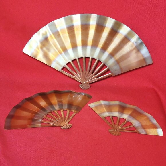 Vintage Solid Copper Fans Wall Decor Set of 3 - Picture 1 of 11